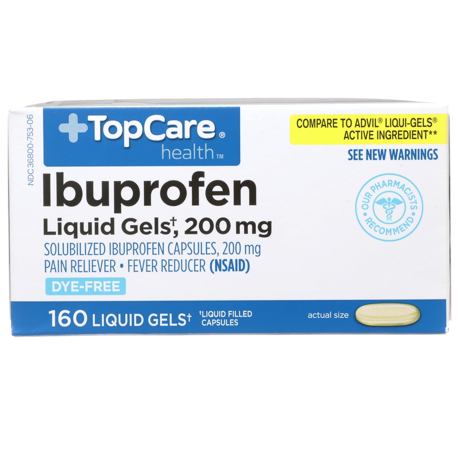 slide 1 of 6, TopCare Health Ibuprofen Liquid Gels 200mg, 160 ct