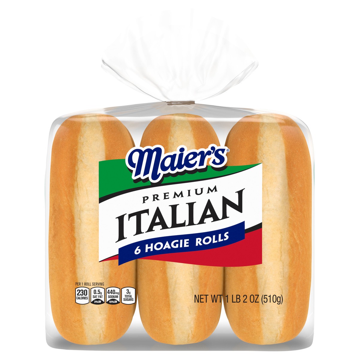 slide 1 of 5, Maier's Premium Italian Plain Hoagie Rolls, 6 count, 18 oz, 6 ct