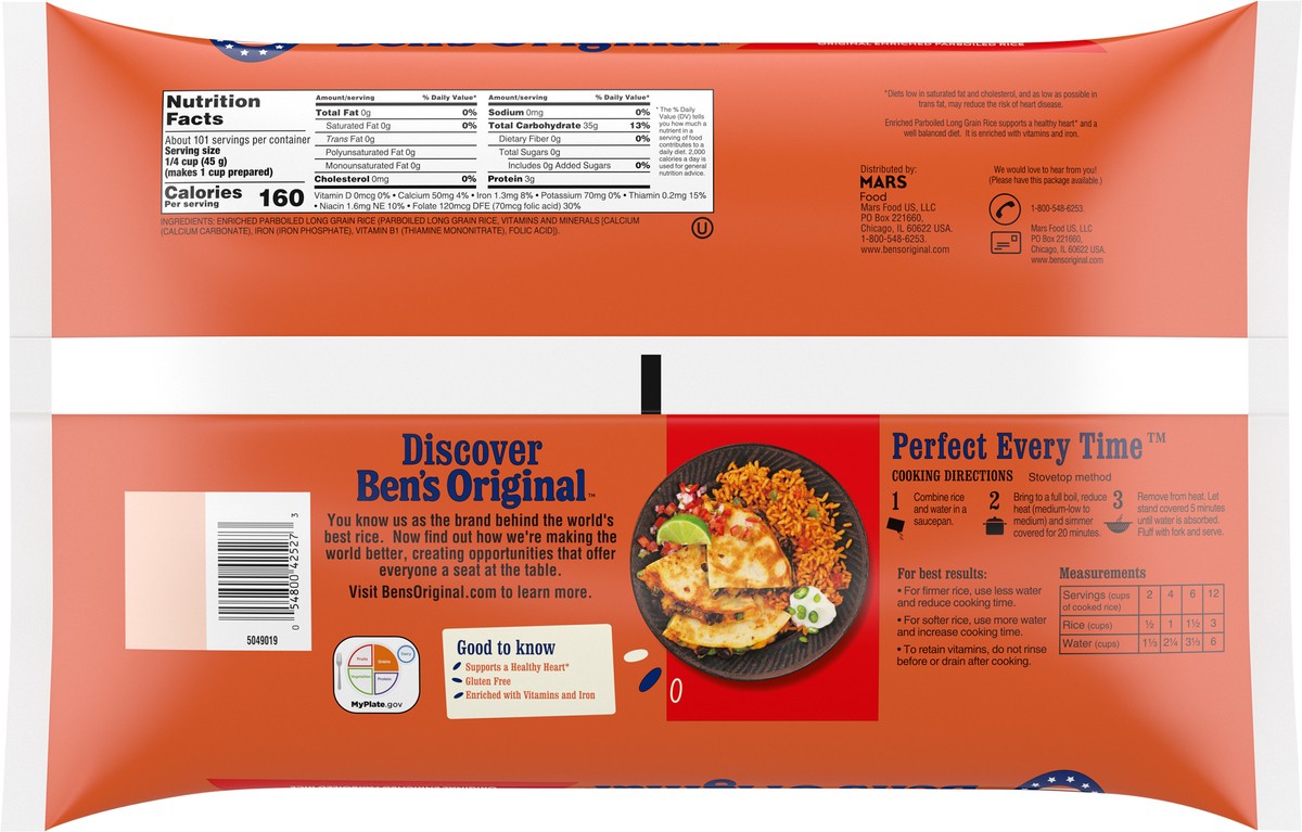 slide 10 of 11, BEN'S ORIGINAL™ Parboiled Long Grain White Enriched Dry Rice Bag 10 lb Unit, 10 lb