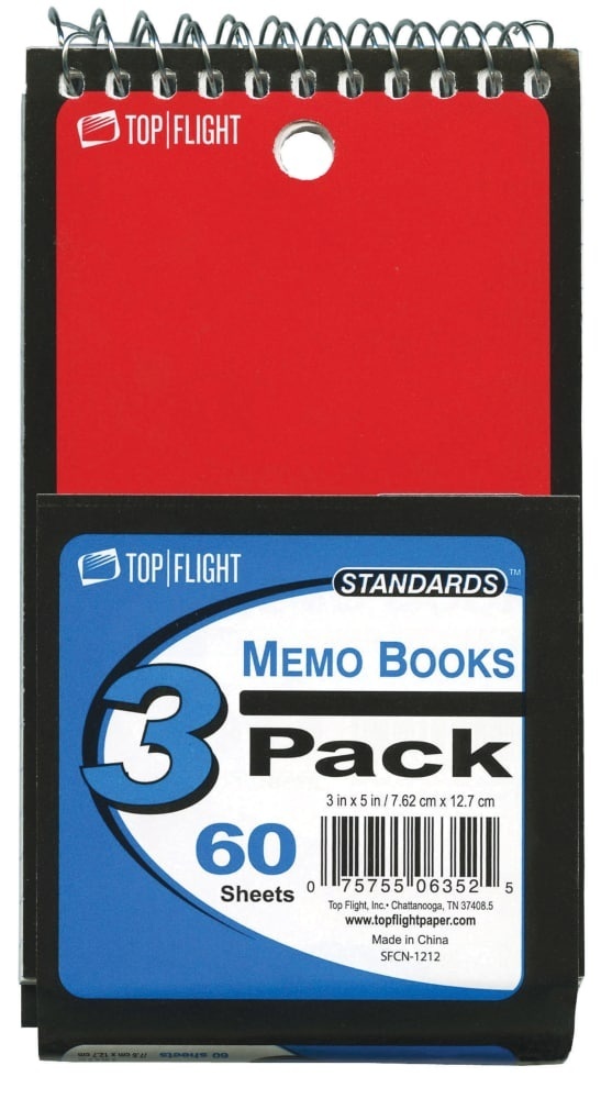 slide 1 of 1, Top Flight Memo Books, 60 Sheets, 3 ct