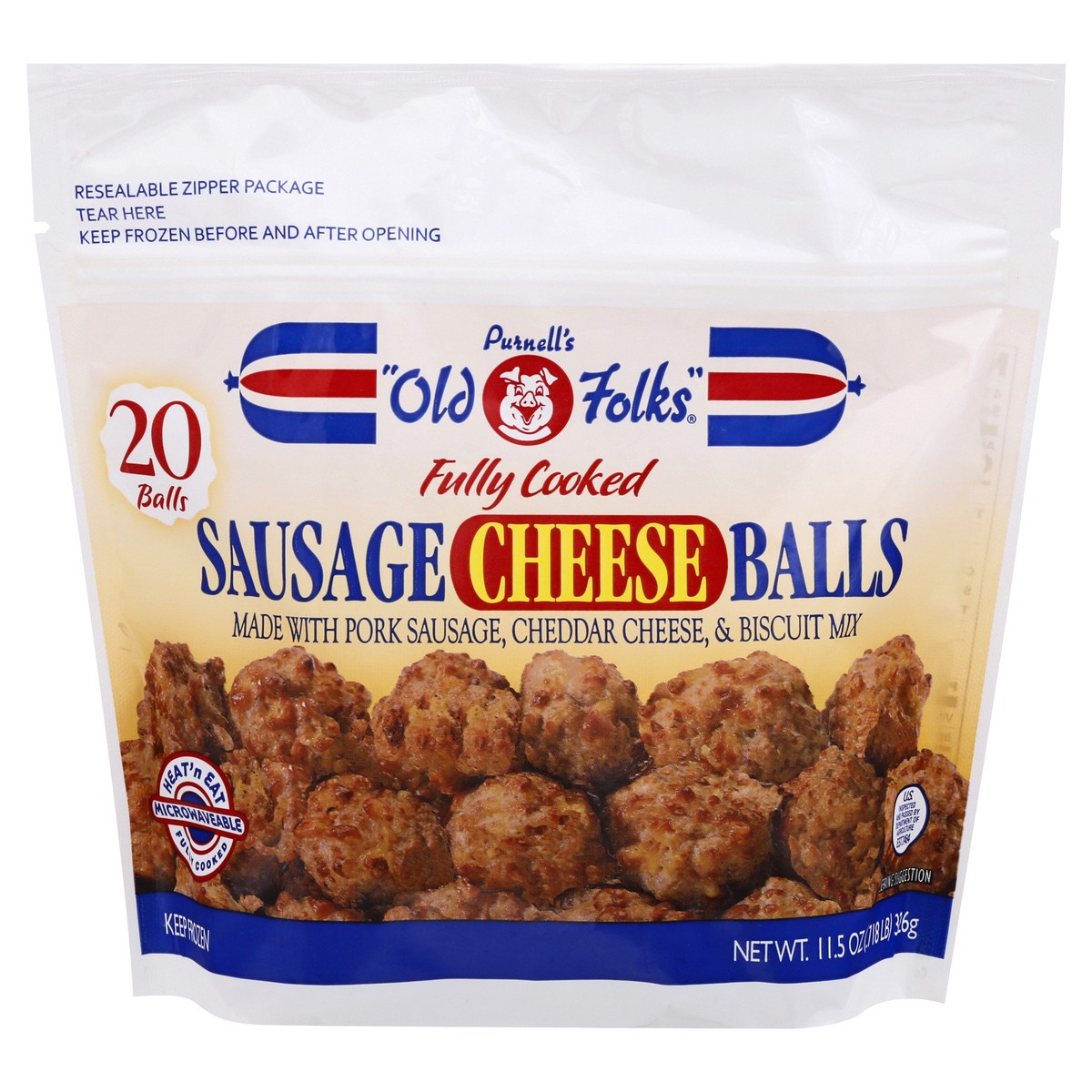 slide 1 of 9, Purnell's "Old Folks" Fully Cooked Sausage Cheese Balls 20 ea, 20 ct