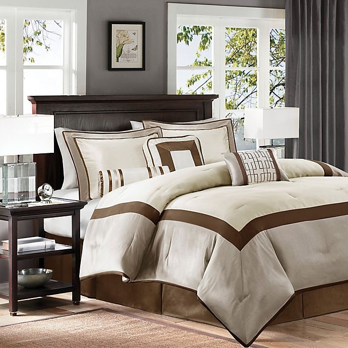 slide 2 of 10, Madison Park Genevieve Queen Comforter Set - Taupe/Brown, 7 ct