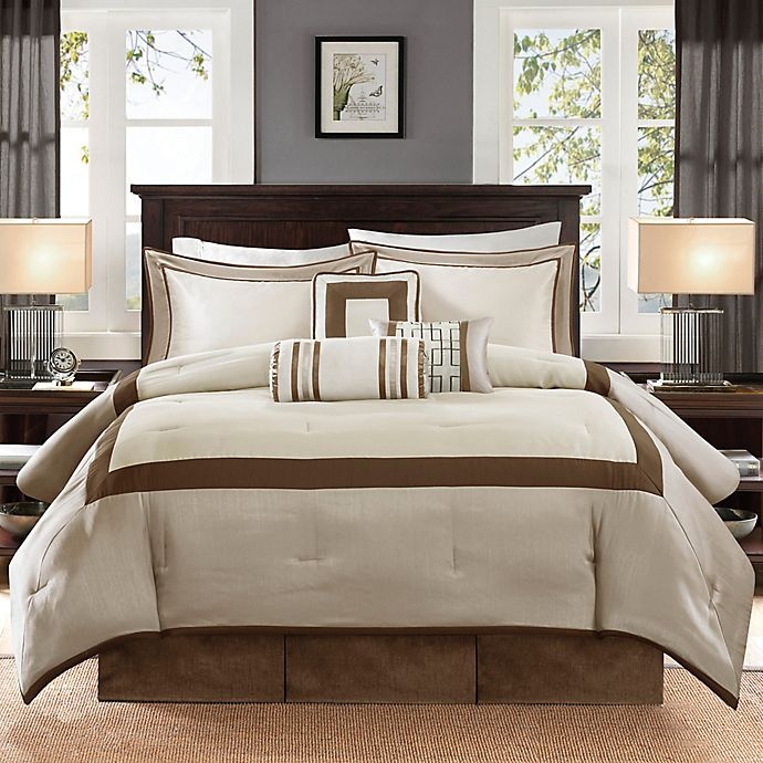 slide 1 of 10, Madison Park Genevieve Queen Comforter Set - Taupe/Brown, 7 ct