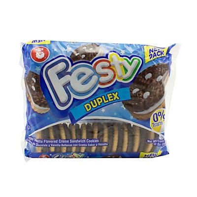 slide 1 of 1, Dux Festy Duplex Chocolate Sandwich Cookies, 13 oz