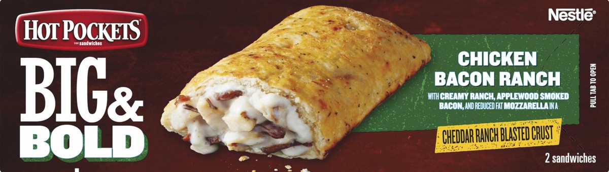 slide 4 of 8, Hot Pockets Big & Bold Chicken Bacon Ranch Frozen Snacks, Frozen Sandwiches, 2 Count Microwave Snacks, 13.5 oz