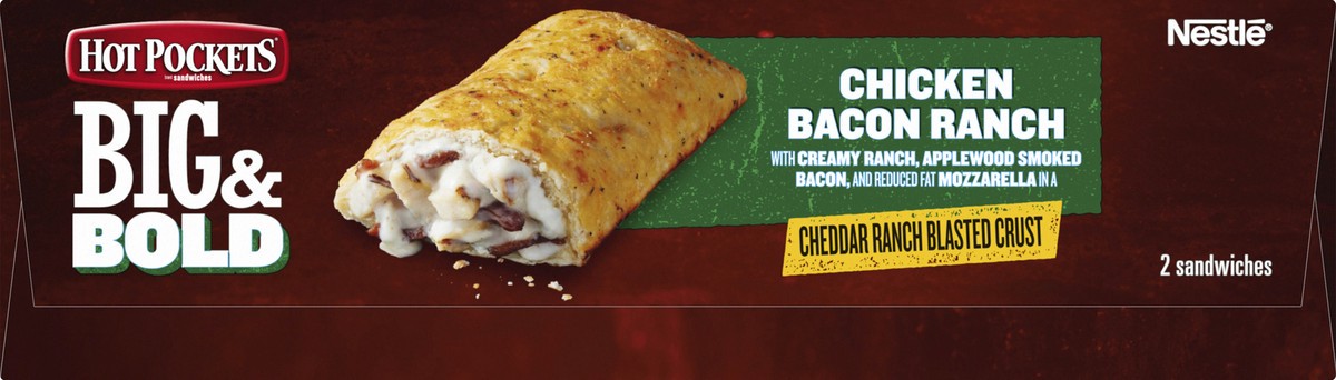 slide 7 of 8, Hot Pockets Big & Bold Chicken Bacon Ranch Frozen Snacks, Frozen Sandwiches, 2 Count Microwave Snacks, 13.5 oz