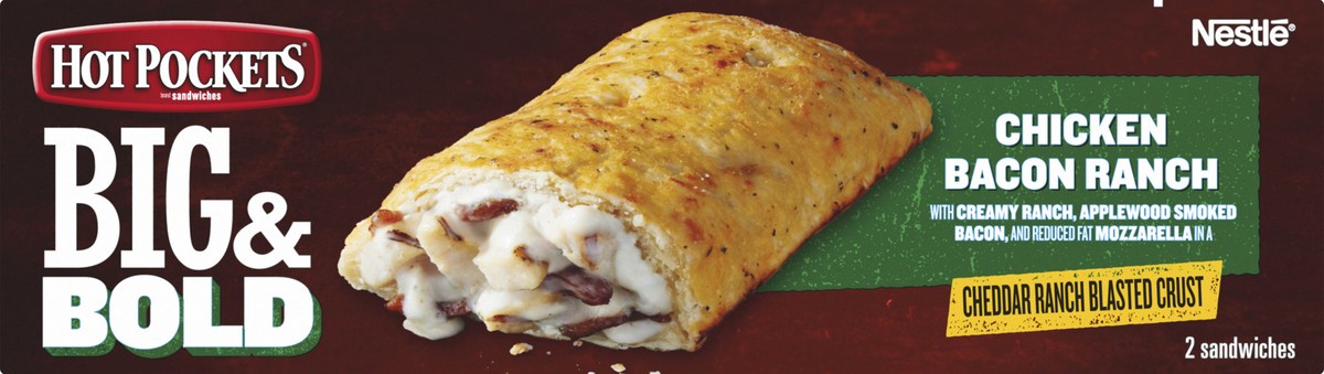 slide 8 of 8, Hot Pockets Big & Bold Chicken Bacon Ranch Frozen Snacks, Frozen Sandwiches, 2 Count Microwave Snacks, 13.5 oz