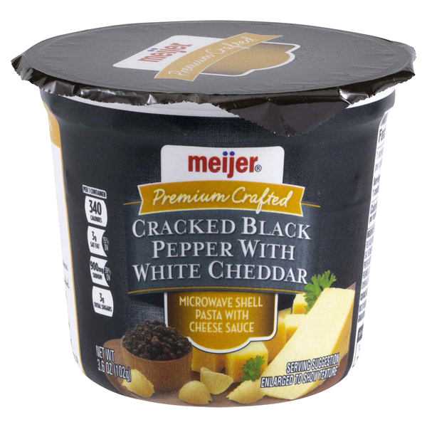 slide 1 of 1, Meijer Cracked Black Pepper with White Cheddar Shells & Cheese Microwaveable Cup, 3.6 oz