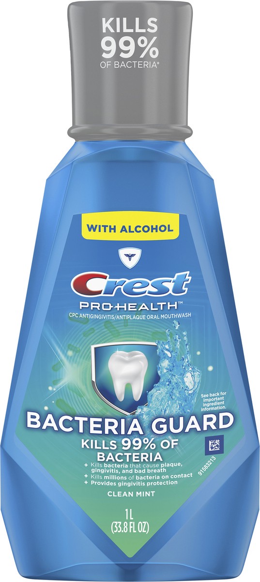 slide 2 of 3, Crest Pro-Health Bacteria Guard Mouthwash, Mint, CPC (cetylpyridinium chloride) Antigingivitis/Antiplaque Oral Rinse 1L (33.8 fl oz), 33.8 fl oz