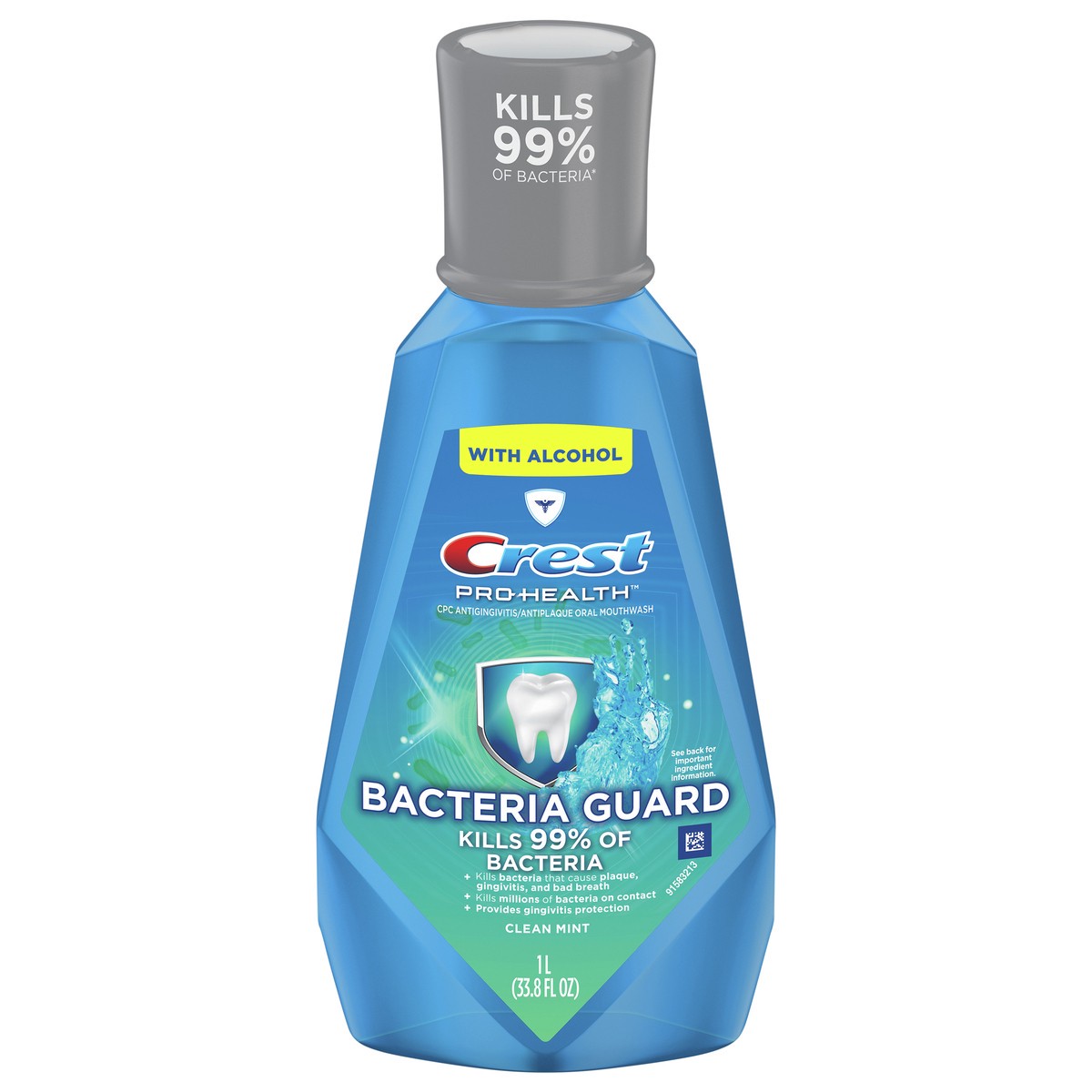 slide 1 of 3, Crest Pro-Health Bacteria Guard Mouthwash, Mint, CPC (cetylpyridinium chloride) Antigingivitis/Antiplaque Oral Rinse 1L (33.8 fl oz), 33.8 fl oz