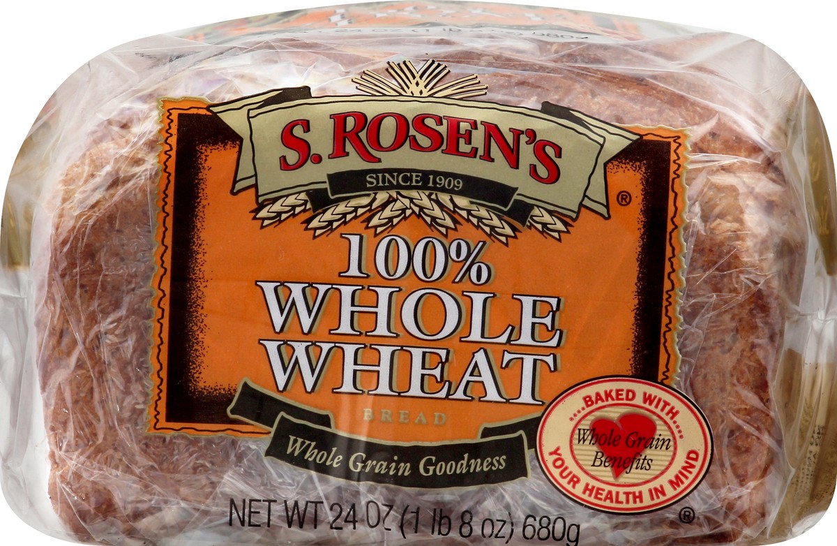 slide 1 of 9, S. Rosen's Rosen 100% Whole Wheat Bread, 24 oz