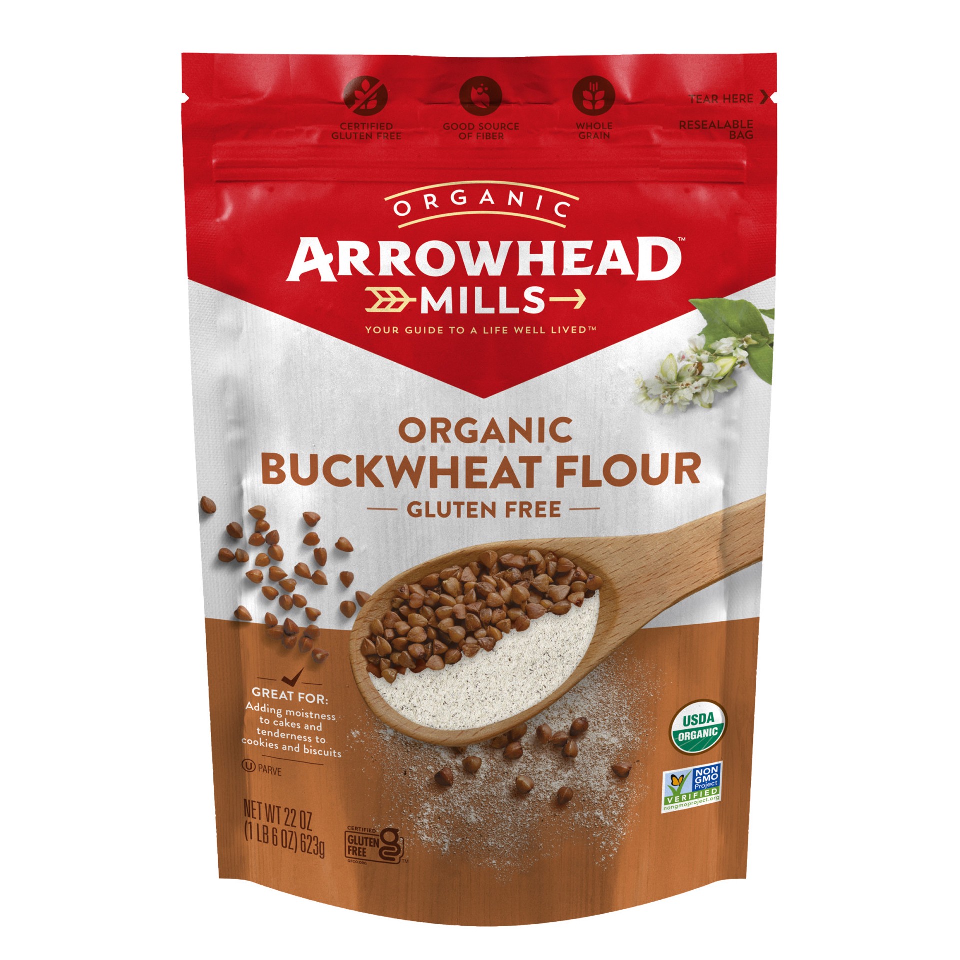 slide 1 of 9, Arrowhead Mills Organic Buckwheat Flour, Gluten Free Flour, 22 oz Bag, 22 oz