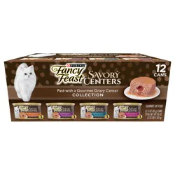 Purina Fancy Feast Savory Centers Wet Cat Food Pate Variety Pack With Chicken, Salmon, Beef, and Tuna Pate with Gravy Center