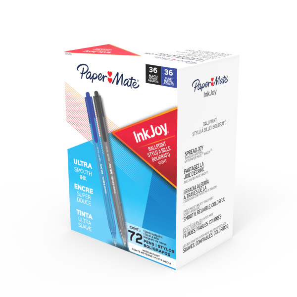 slide 4 of 6, Paper Mate InkJoy 100RT Retractable Ballpoint Pen, 1.0mm Medium Point, Assorted 72ct Black and Blue Ink, 72 ct
