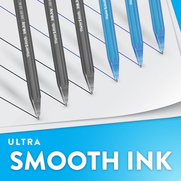 slide 6 of 6, Paper Mate InkJoy 100RT Retractable Ballpoint Pen, 1.0mm Medium Point, Assorted 72ct Black and Blue Ink, 72 ct