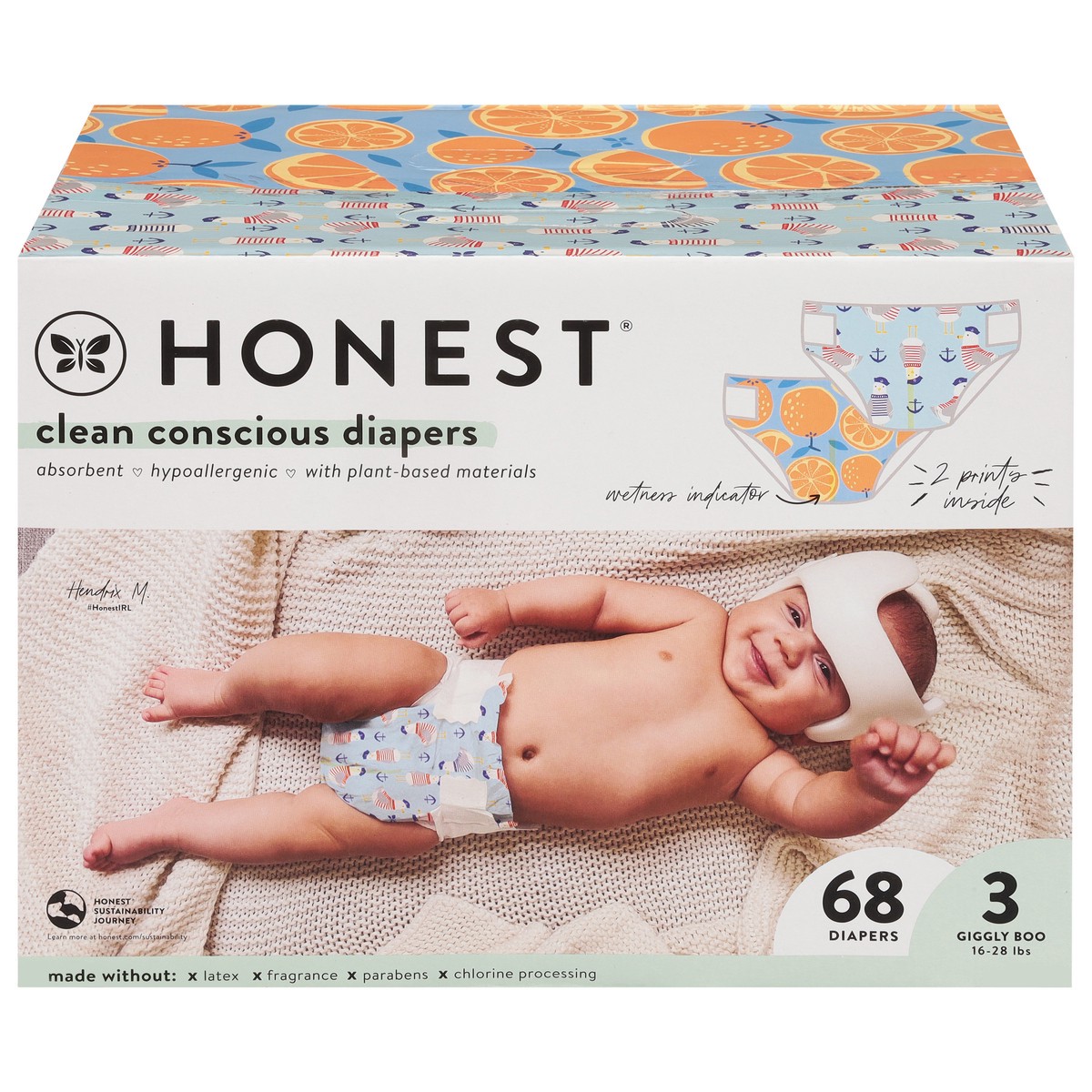 slide 1 of 1, Honest Giggly Boo Feelin Nauti/Orange You Cute Diapers 3 (16-28 lbs) 68 ea, 68 ct