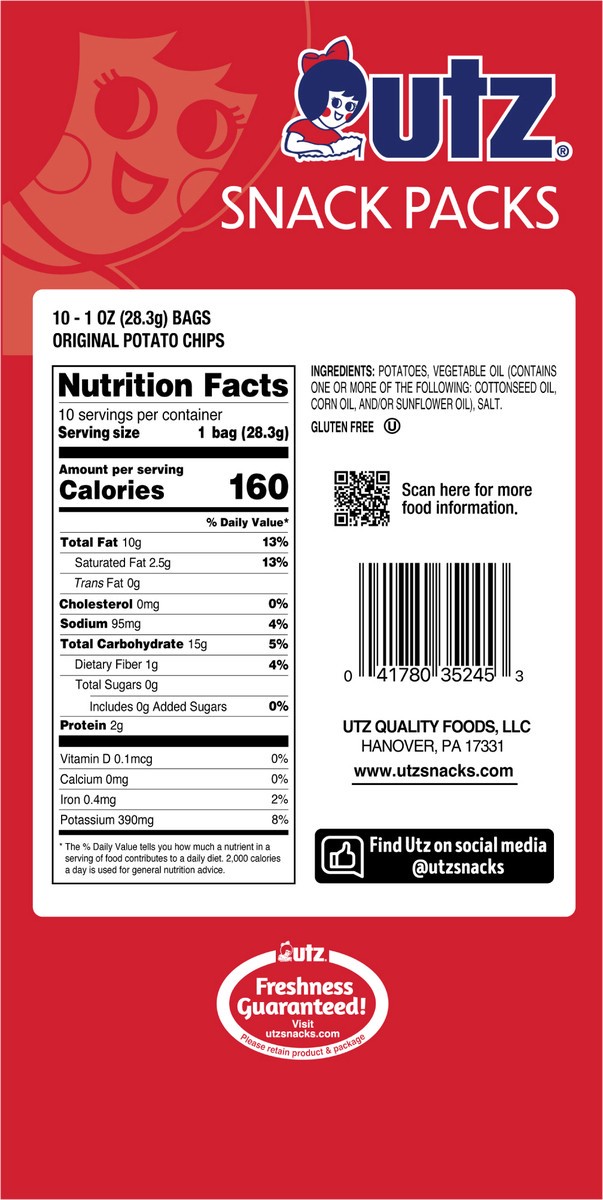 slide 2 of 11, Utz Original Potato Chip 10 ct Multipack, 10 ct