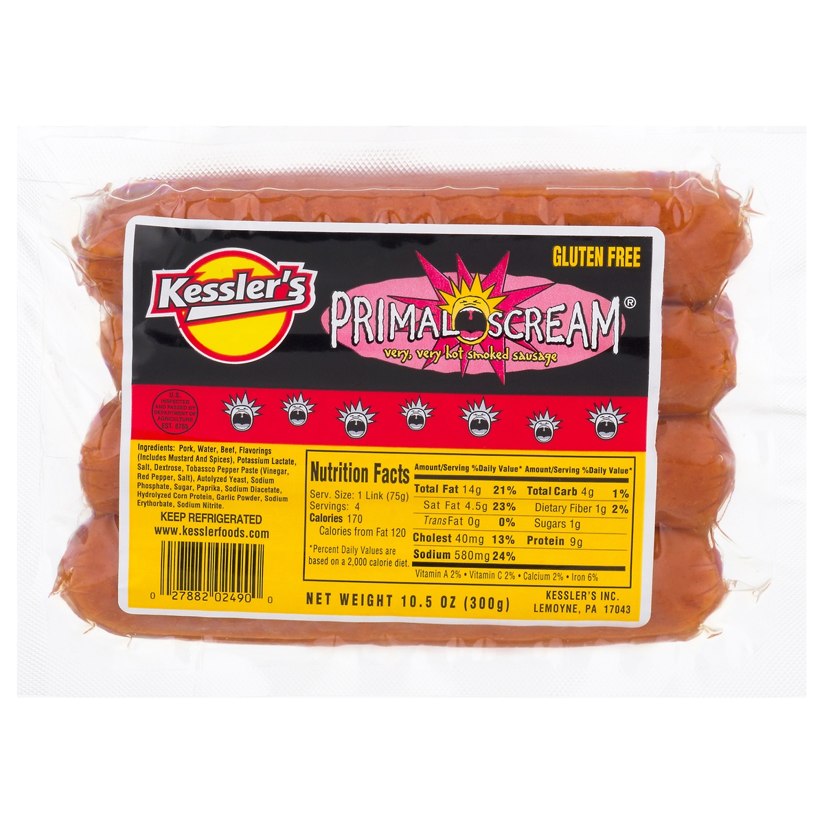 slide 1 of 1, Kessler's Primal Scream Sausage, 10 oz