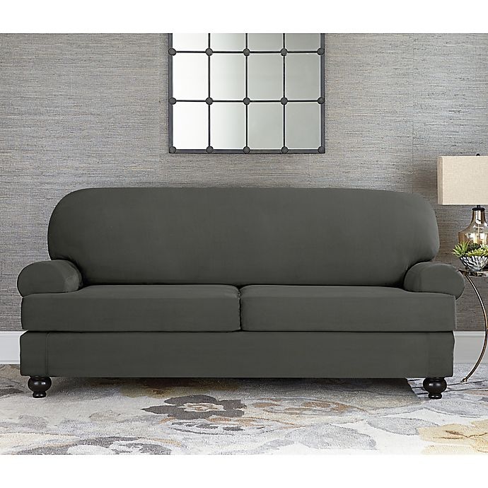 slide 2 of 2, SureFit Home Decor Designer Suede Individual Cushion 2-Seat Sofa Slipcover - Grey, 1 ct
