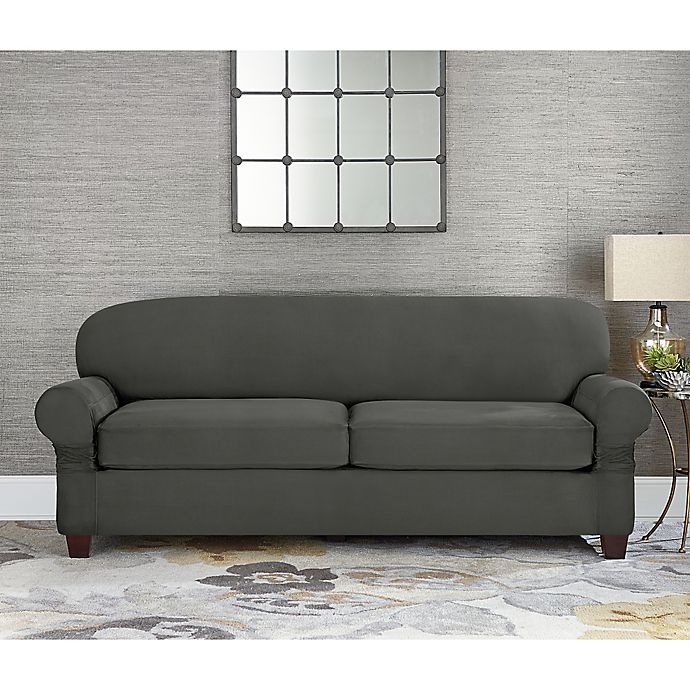 slide 1 of 2, SureFit Home Decor Designer Suede Individual Cushion 2-Seat Sofa Slipcover - Grey, 1 ct