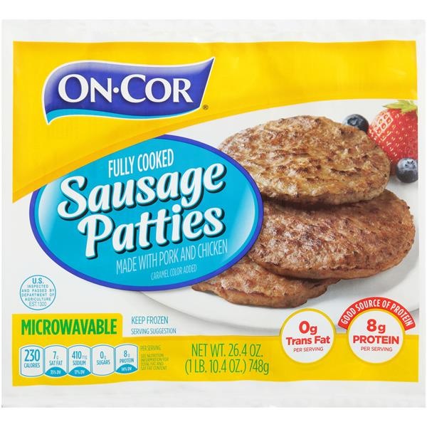 slide 1 of 1, On-Cor Fully Cooked Sausage Patties, 26.4 oz