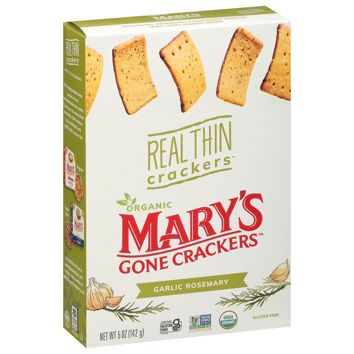 slide 6 of 9, Mary's Gone Crackers Gluten Free Real Thin Garlic Rosemary Crackers, 5 oz