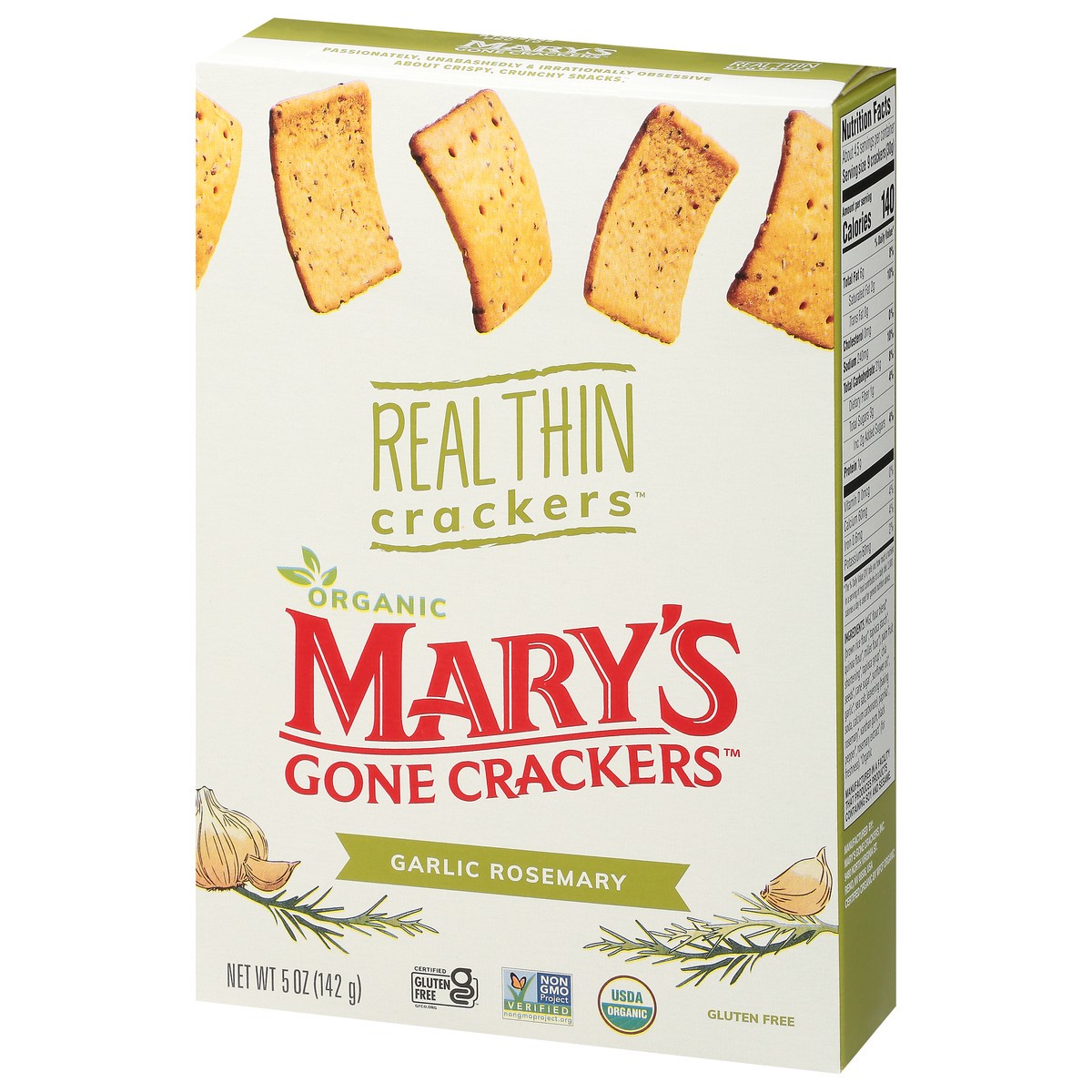 slide 7 of 9, Mary's Gone Crackers Gluten Free Real Thin Garlic Rosemary Crackers, 5 oz