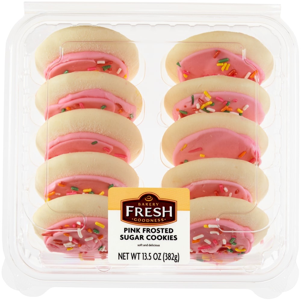 slide 1 of 1, Bakery Fresh Goodness Pink Frosted Sugar Cookies, 10 ct