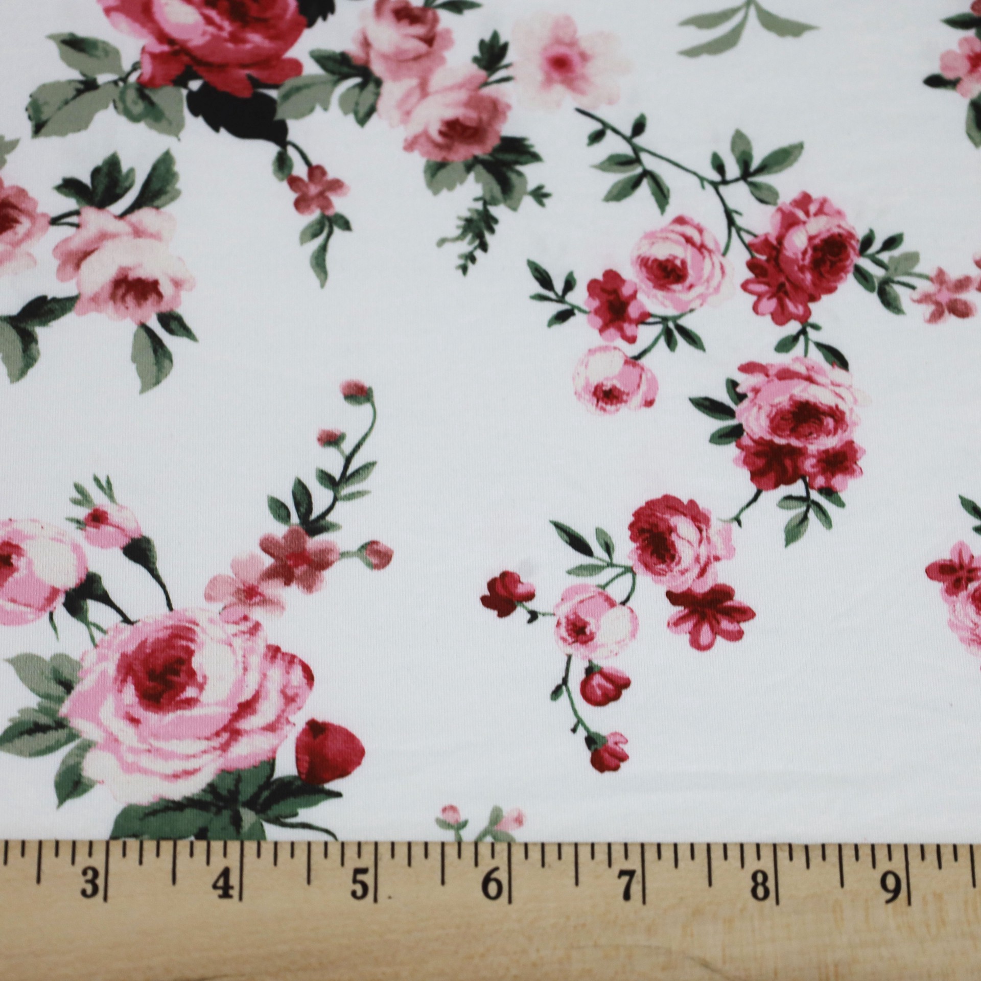 slide 3 of 3, Fabric Merchants Pink Flowers Double Brushed Stretch Fabric, 60 in
