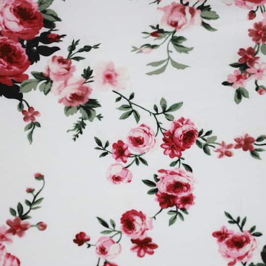 slide 1 of 3, Fabric Merchants Pink Flowers Double Brushed Stretch Fabric, 60 in