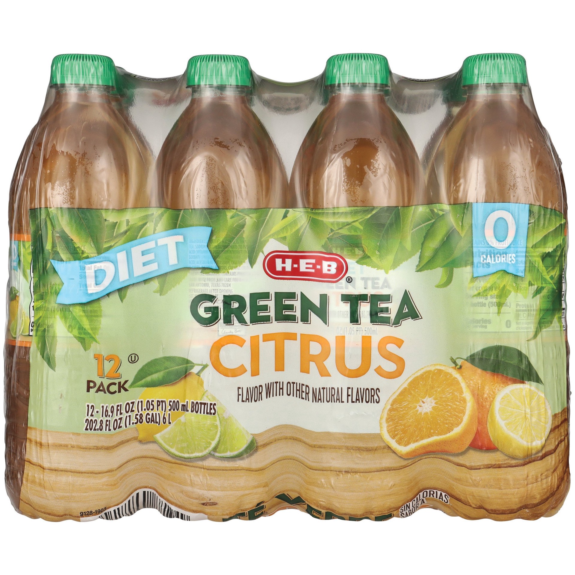 slide 1 of 1, H-E-B Diet Citrus Green Tea 12 pk Bottles, 16.9 oz