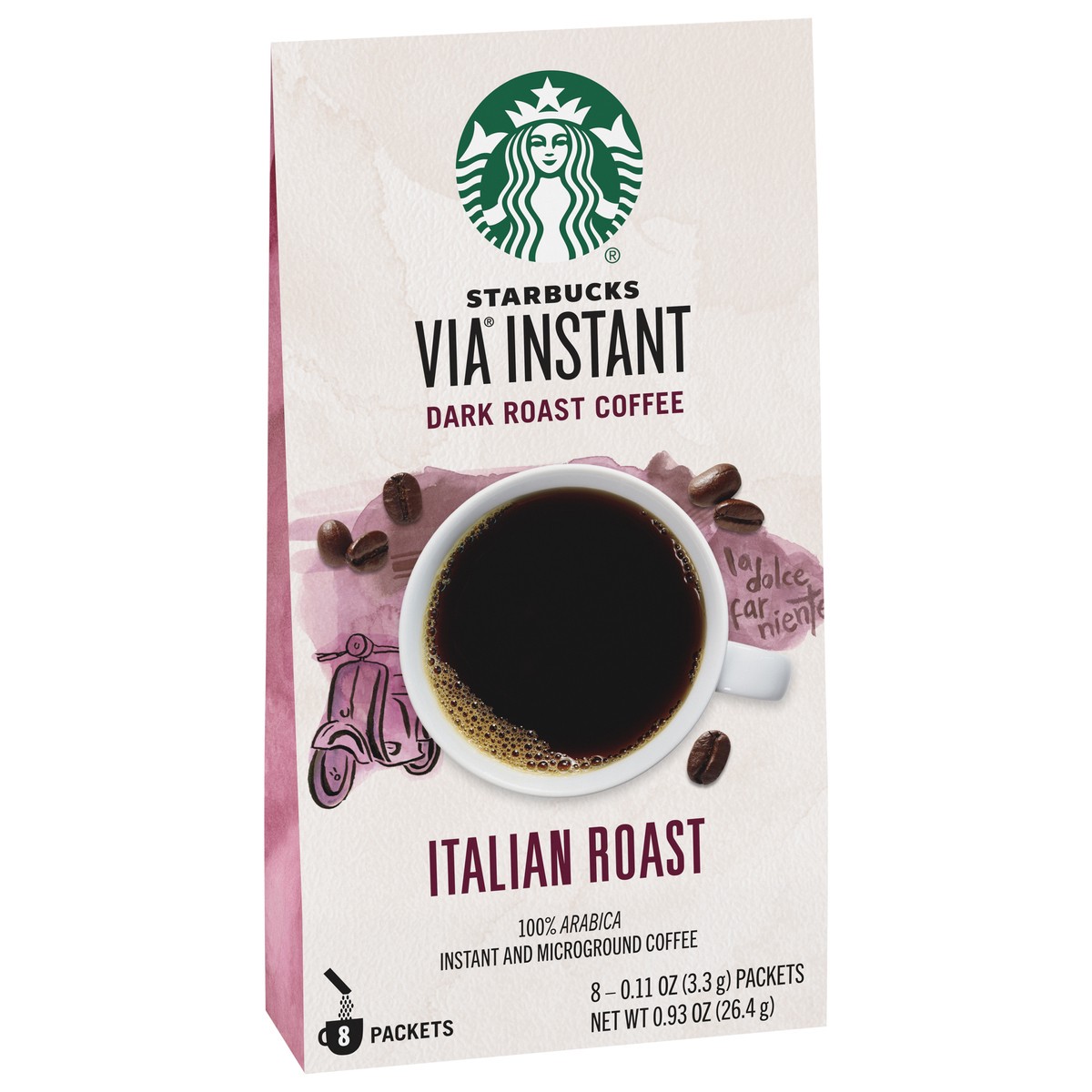 slide 6 of 9, Starbucks VIA Instant Coffee—Dark Roast Coffee—Italian Roast—100% Arabica—1 box (8 packets) - 0.93 oz, 0.93 oz