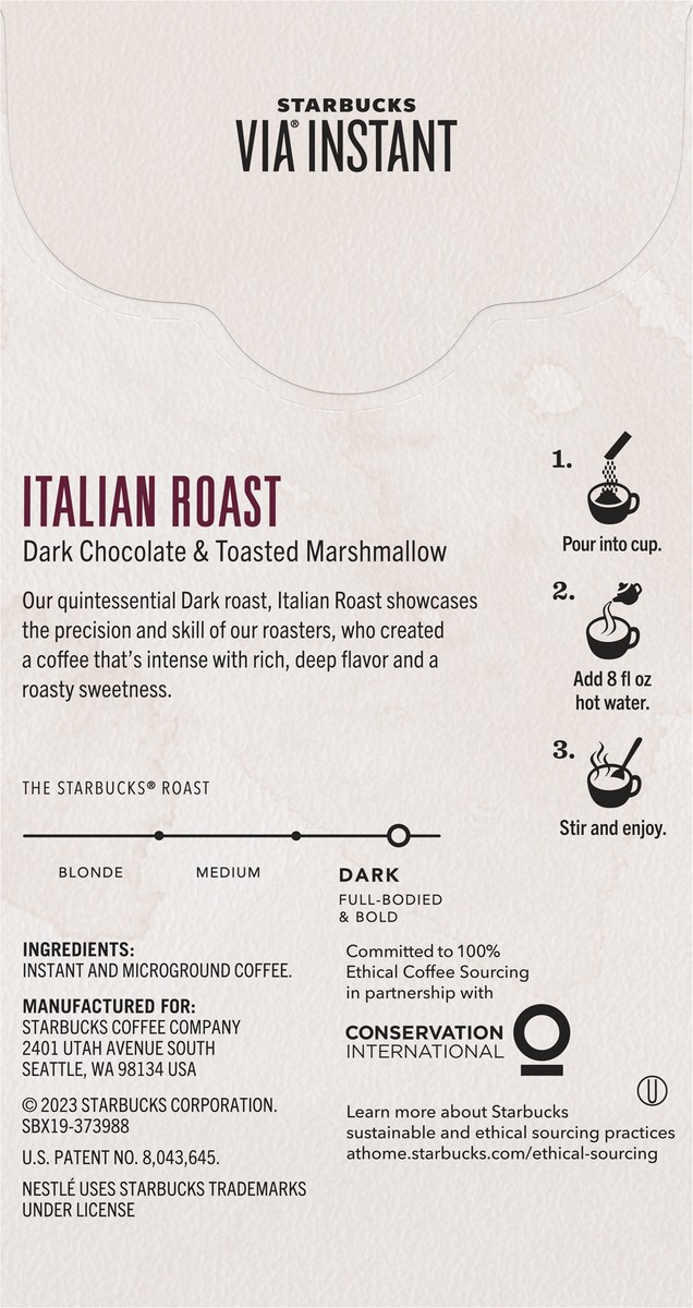 slide 5 of 9, Starbucks VIA Instant Coffee—Dark Roast Coffee—Italian Roast—100% Arabica—1 box (8 packets) - 0.93 oz, 0.93 oz