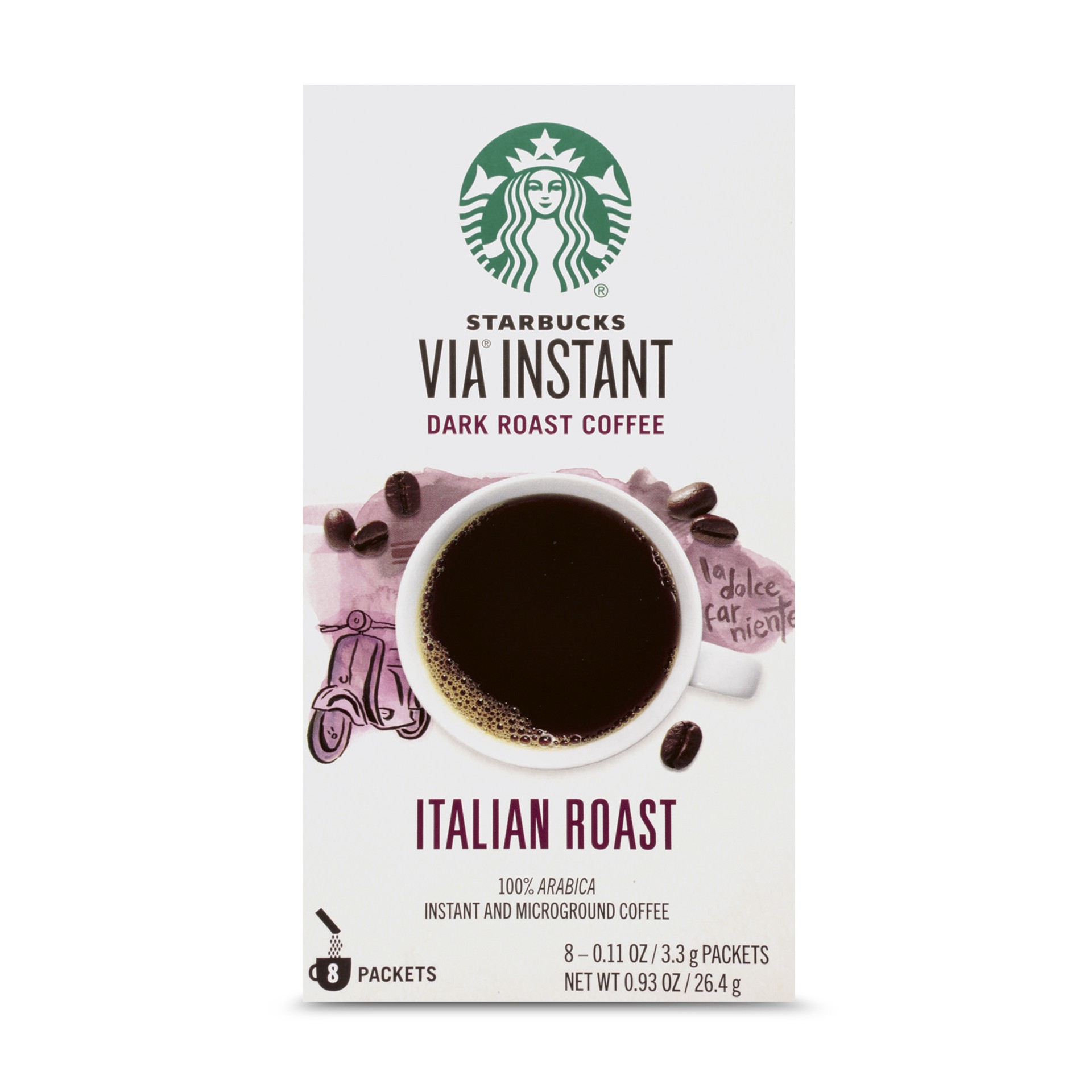 slide 1 of 9, Starbucks VIA Instant Coffee—Dark Roast Coffee—Italian Roast—100% Arabica—1 box (8 packets) - 0.93 oz, 0.93 oz