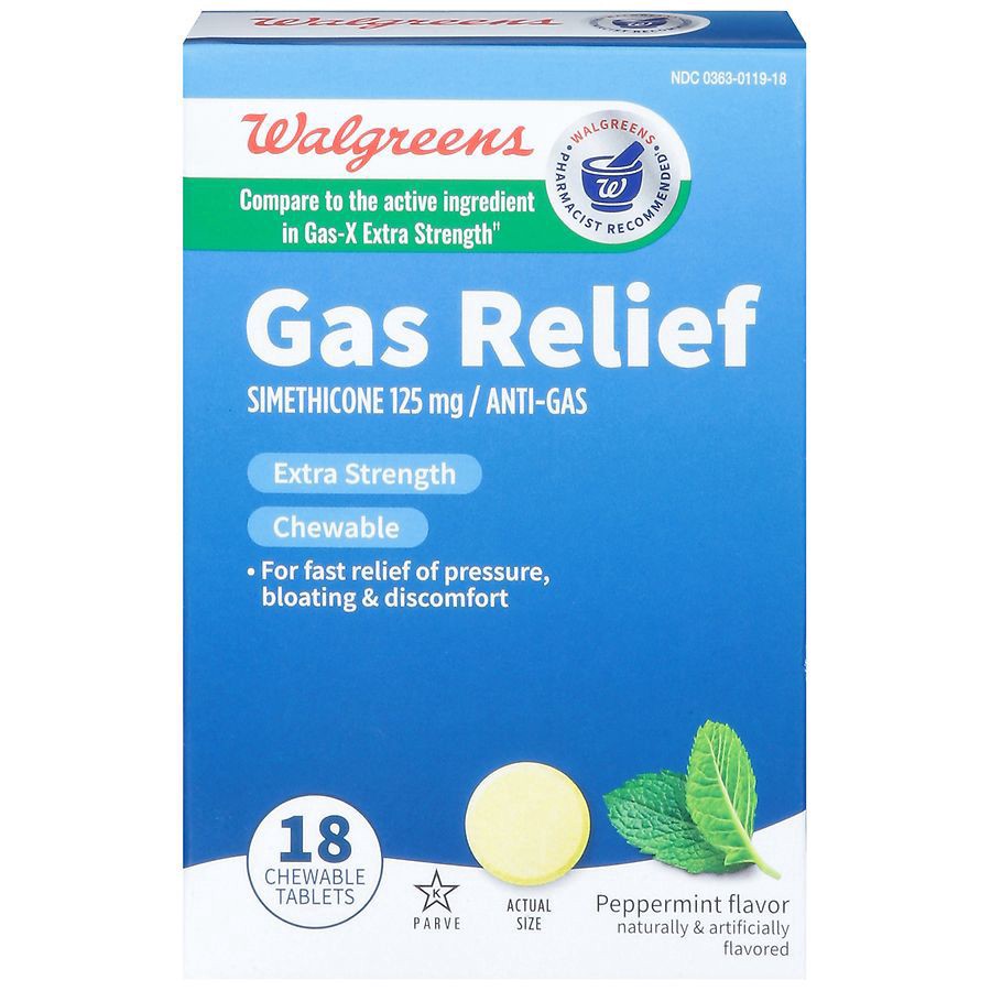 slide 1 of 5, Walgreens Gas Relief Chewable Tablets Extra Strength, 18 ct