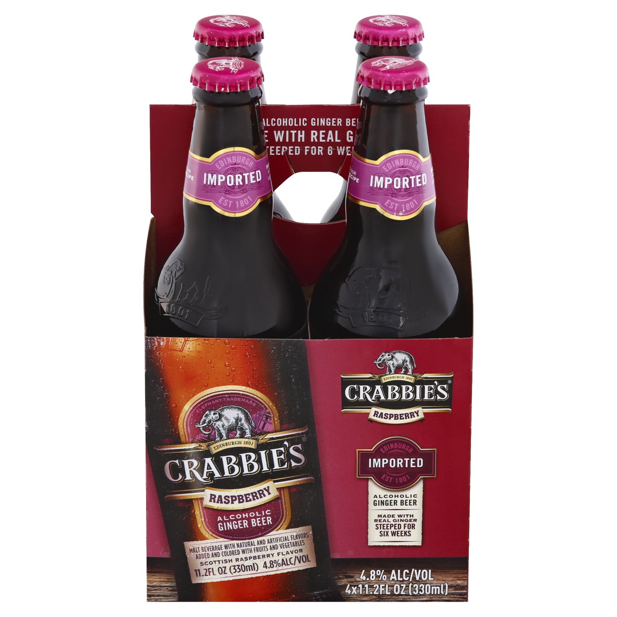 slide 1 of 11, Crabbie's Alcoholic 4 Bottle Raspberry Ginger Beer 4 ea, 4 ct; 11.2 oz