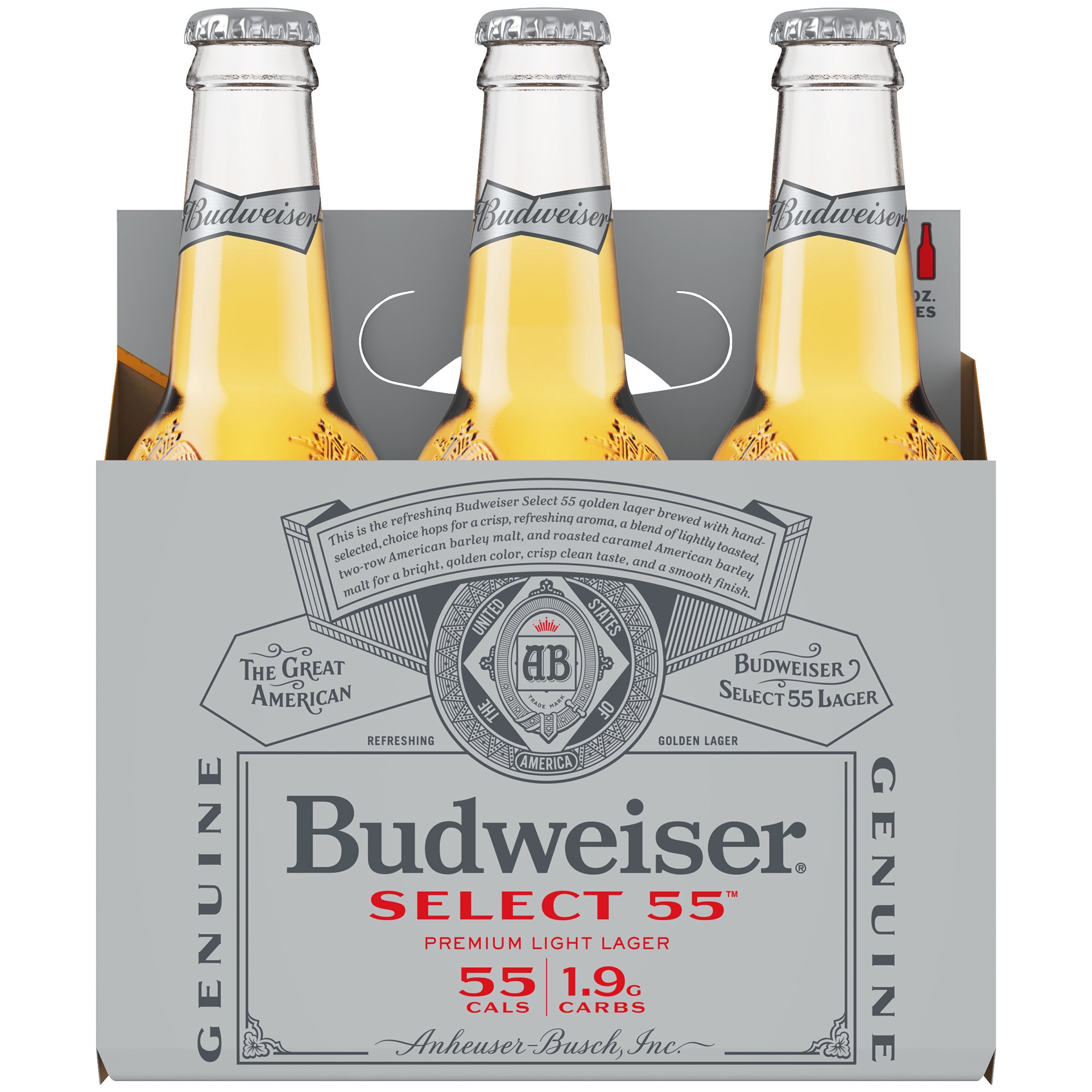 slide 1 of 3, Budweiser Select 55 Light Beer, 6 Pack 12 fl. oz. Bottles, 2.4% ABV, 6 ct; 12 oz