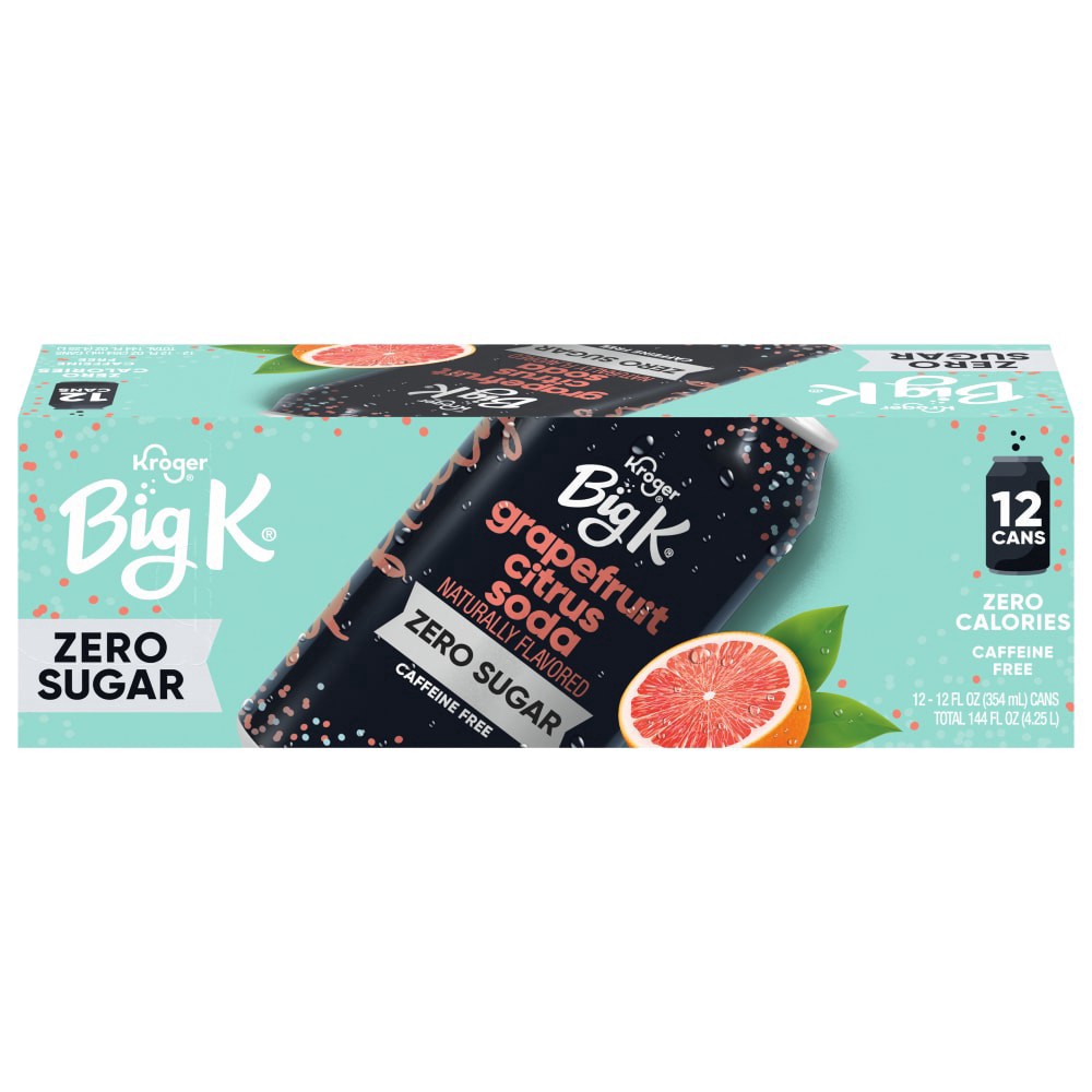 slide 3 of 3, Big K Grapefruit Citrus Zero Sugar Soda Cans, 12 ct; 12 fl oz