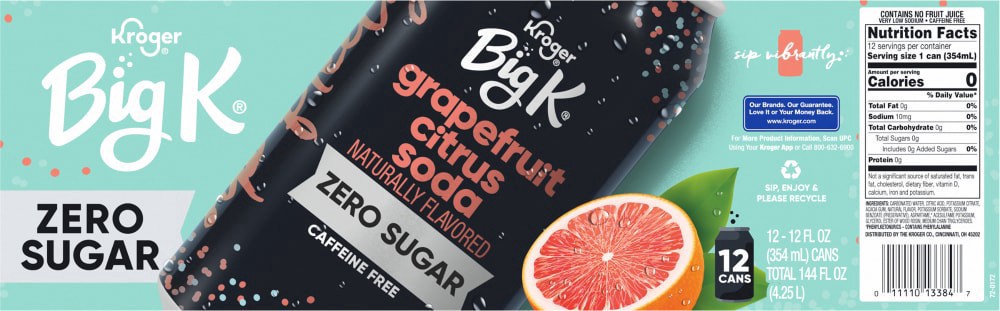 slide 2 of 3, Big K Grapefruit Citrus Zero Sugar Soda Cans, 12 ct; 12 fl oz