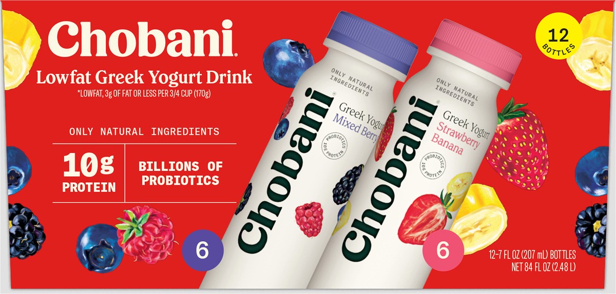 slide 2 of 14, Chobani Lowfat Greek Yogurt Drink 12 - 7 fl oz Bottles, 