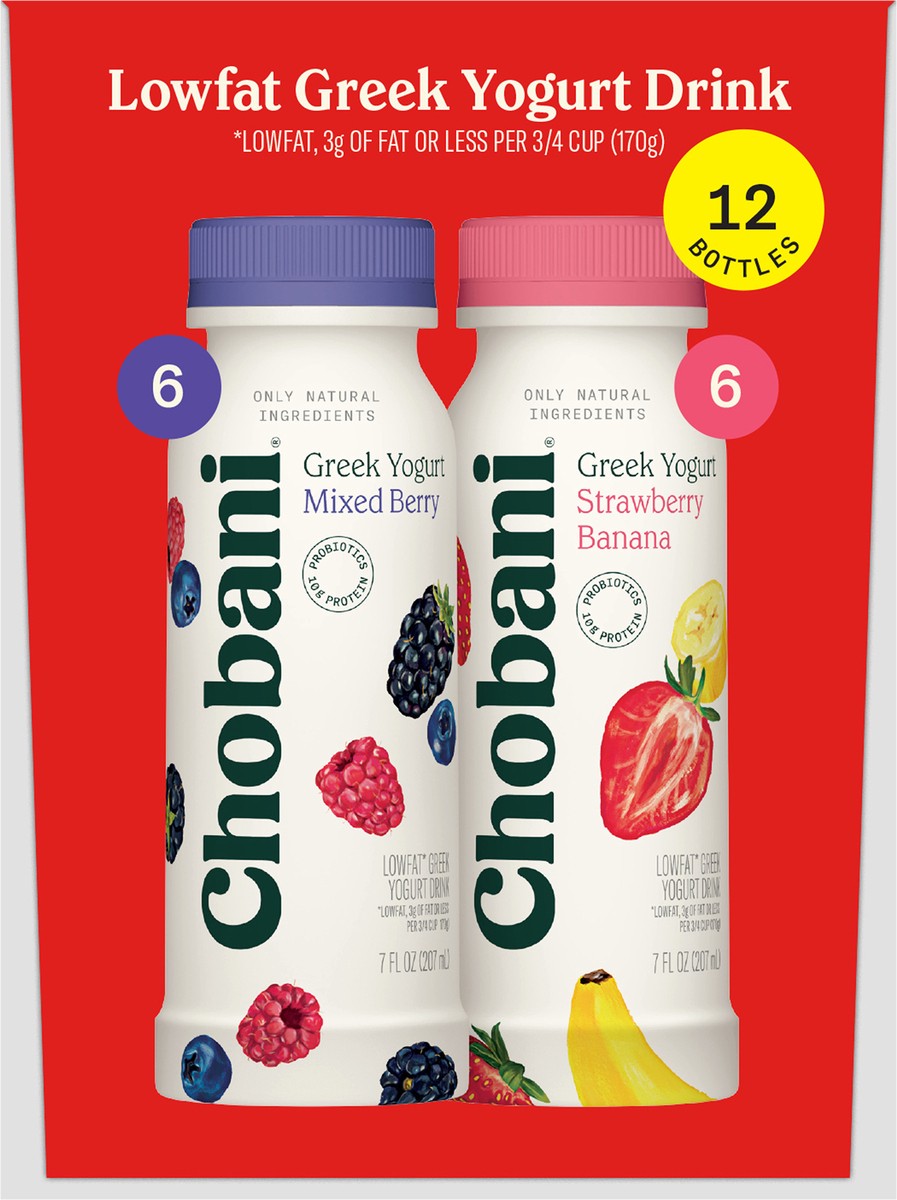 slide 3 of 14, Chobani Lowfat Greek Yogurt Drink 12 - 7 fl oz Bottles, 