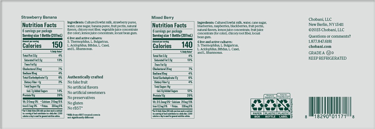 slide 5 of 14, Chobani Lowfat Greek Yogurt Drink 12 - 7 fl oz Bottles, 