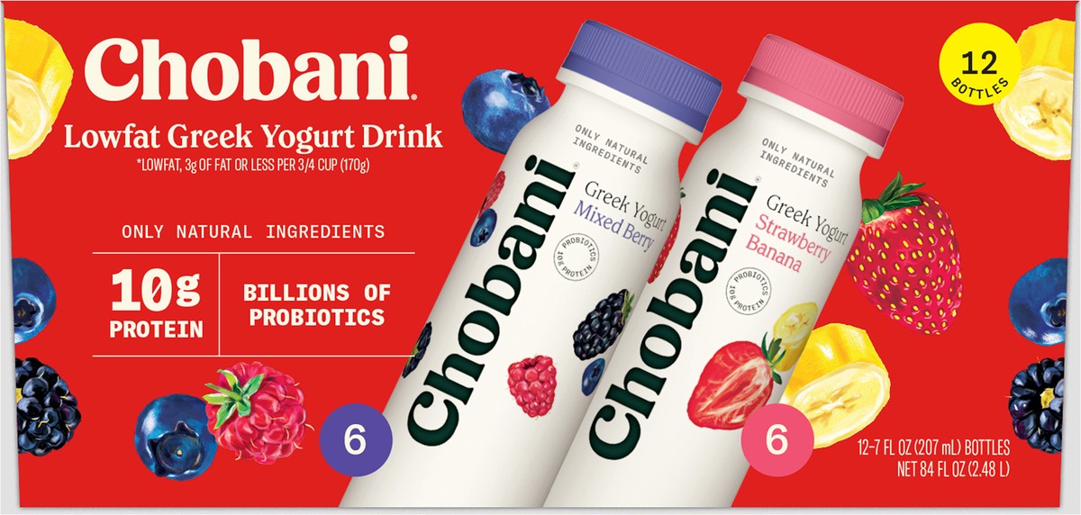 slide 6 of 14, Chobani Lowfat Greek Yogurt Drink 12 - 7 fl oz Bottles, 