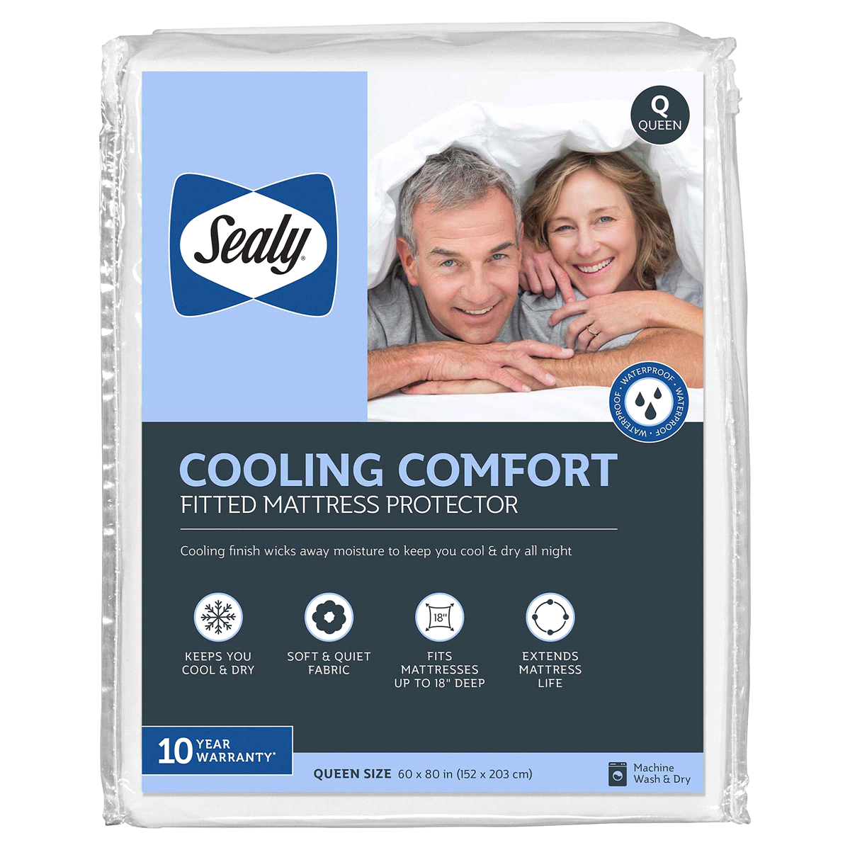 slide 1 of 2, Sealy Cooling Comfort Fitted Mattress Protector, Queen, 1 ct