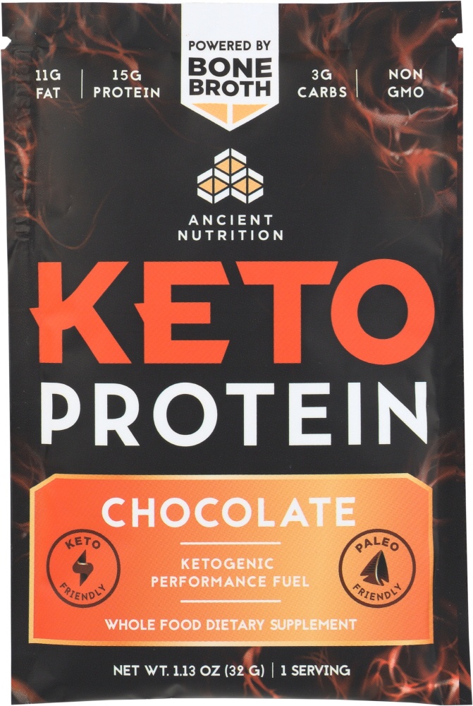 slide 1 of 1, Ancient Nutrition Keto Protein Powder, Chocolate Single Serve, 1.09 oz