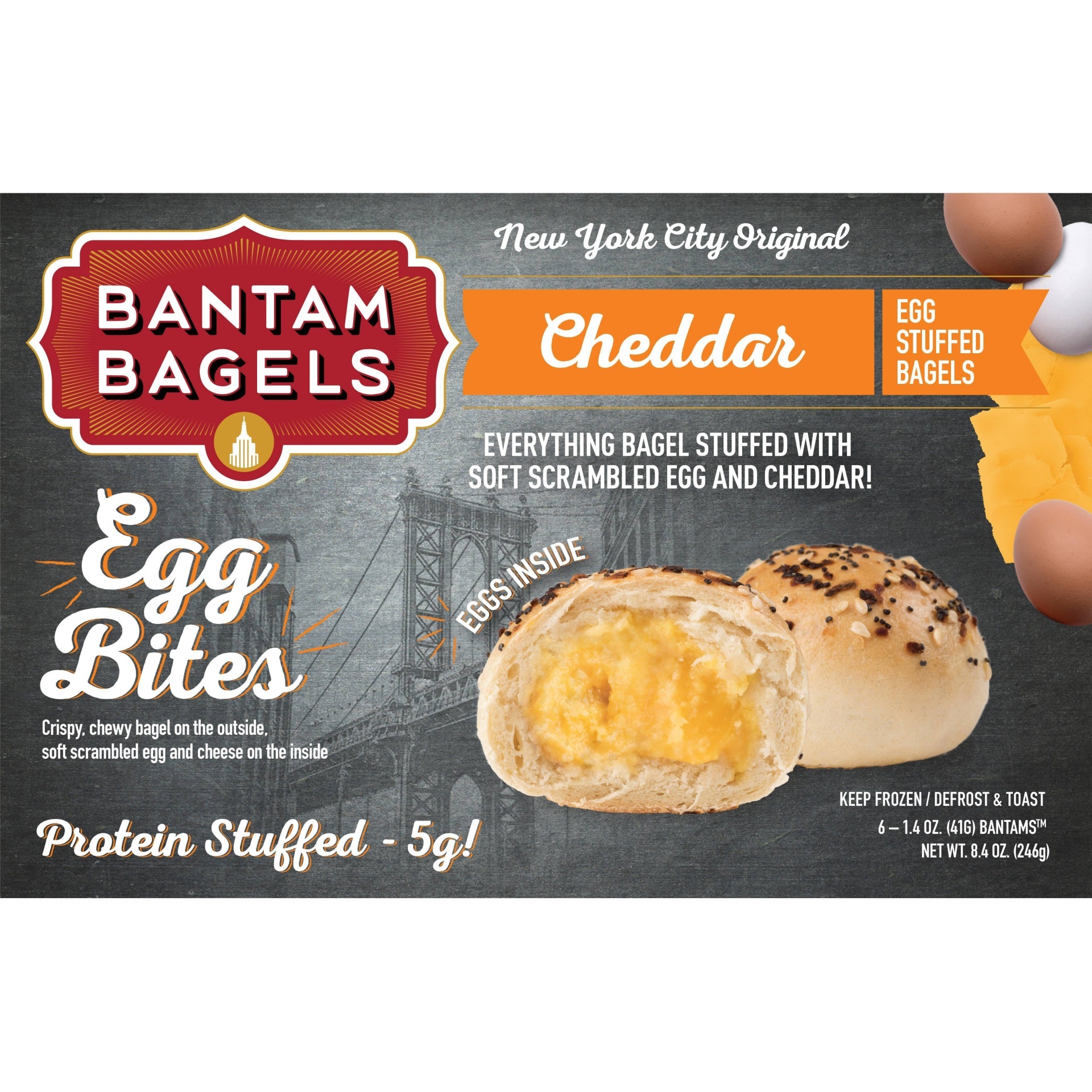 slide 1 of 1, Bantam Bagel Cheddar Egg Stuffed Bagels, 6 ct; 1.4 oz