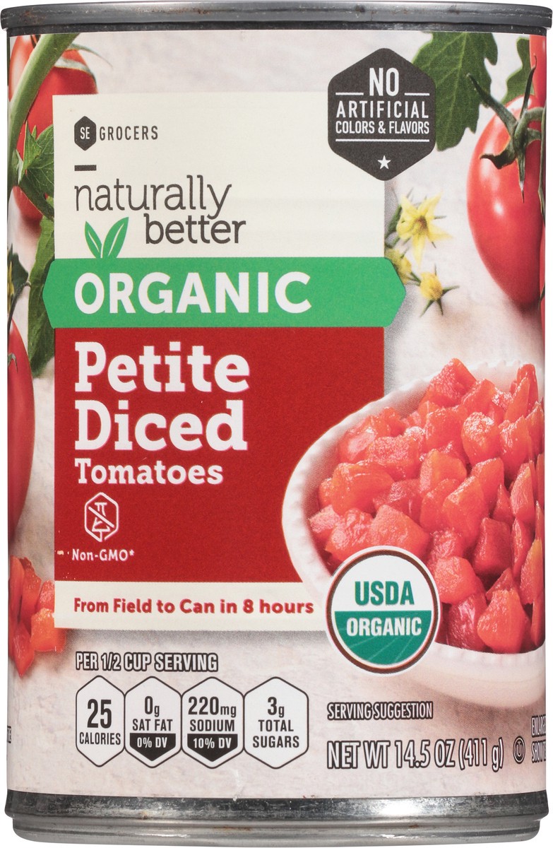 slide 2 of 11, SE Grocers Organic Petite Diced Tom, 15 oz