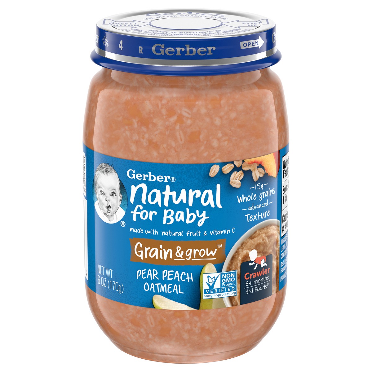 slide 1 of 5, Gerber Stage 3 Baby Food, Pear Peach Oatmeal, 6 oz Jar, 6 oz