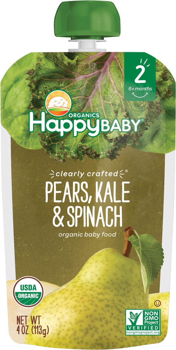 slide 3 of 3, Happy Baby Organics Clearly Crafted Stage 2 Pears, Kale & Spinach Pouch 4oz UNIT, 4 oz