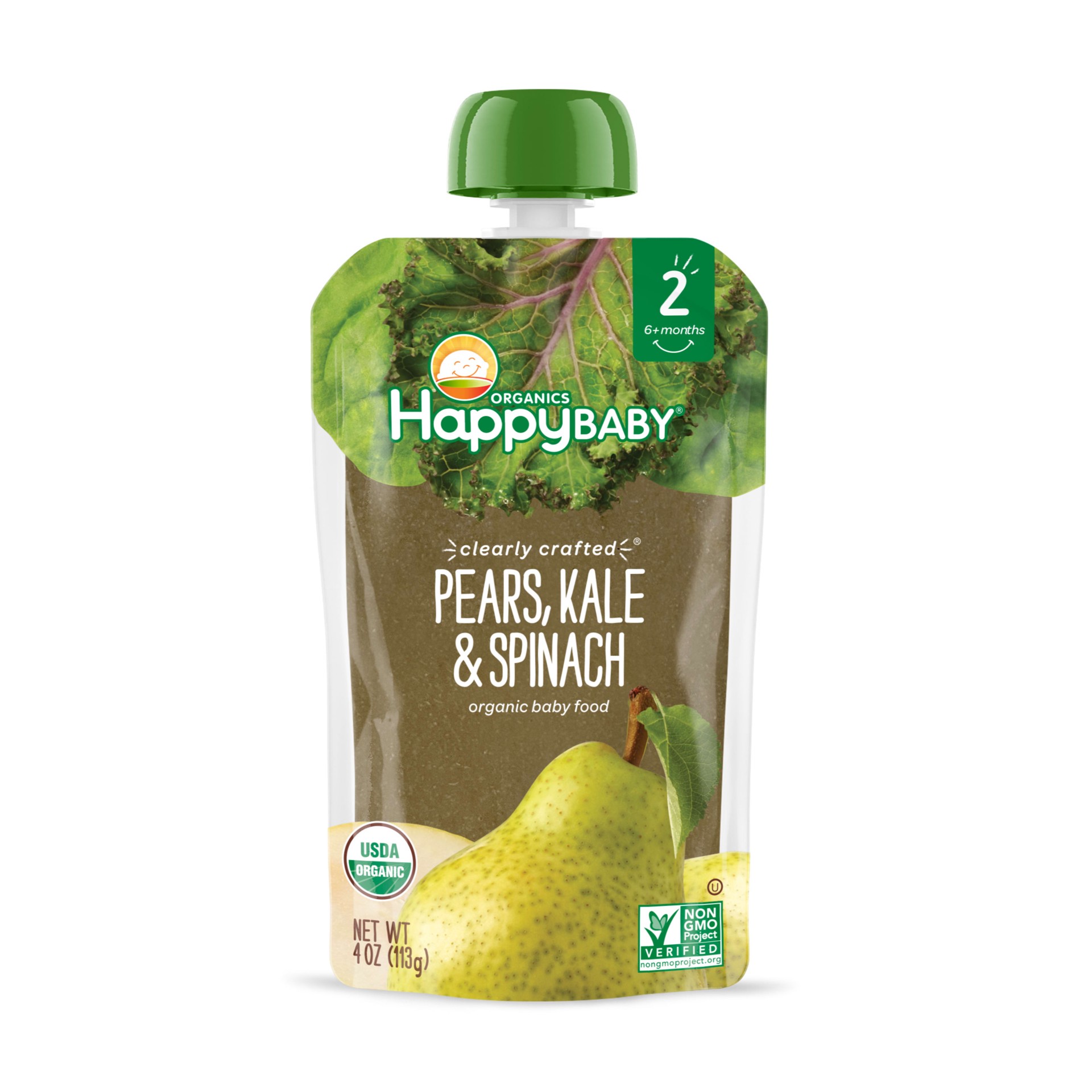 slide 1 of 3, Happy Baby Organics Clearly Crafted Stage 2 Pears, Kale & Spinach Pouch 4oz UNIT, 4 oz